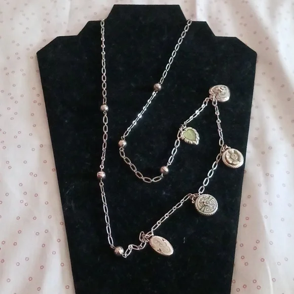 Brighton Green Tone Charm Long Chain Necklace - Picture 2 of 9